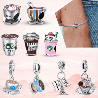 Zywany Copper Coffee Bead Fit Bracelet Diy Bead Women Fashion Jewelry Classic Cup Charm Daily Wear Dangle Pendant