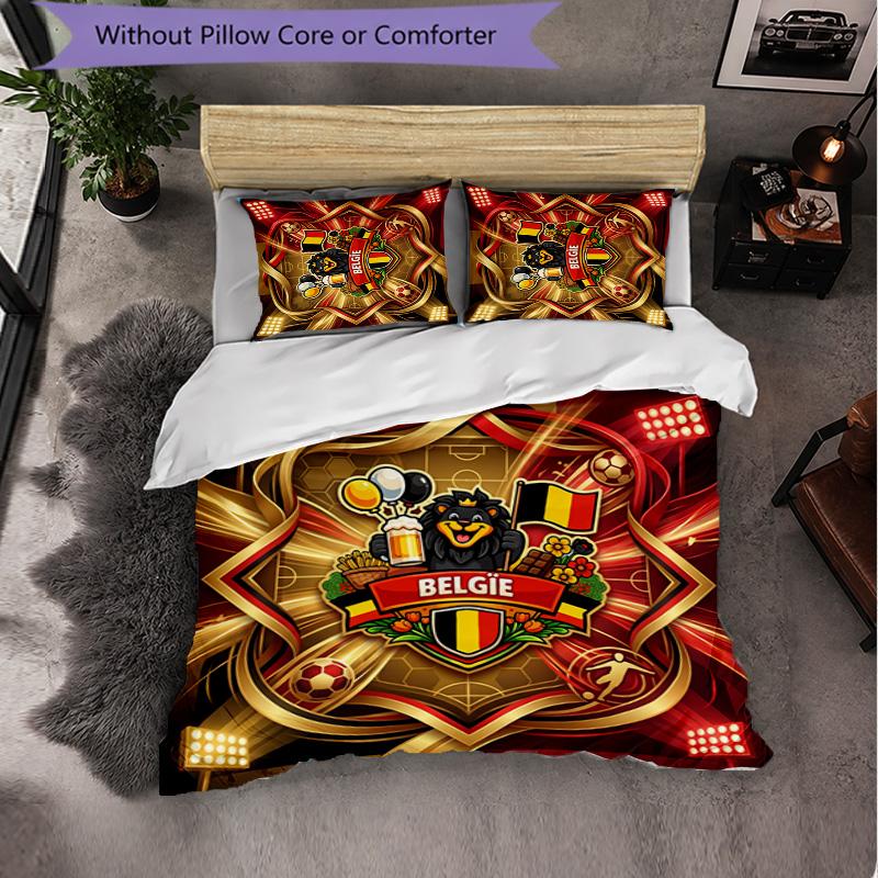 Belgium Football Pattern 3 Pieces Bedding Set Soft Microfiber Duvet Cover with Pillow Cases for Bedroom
