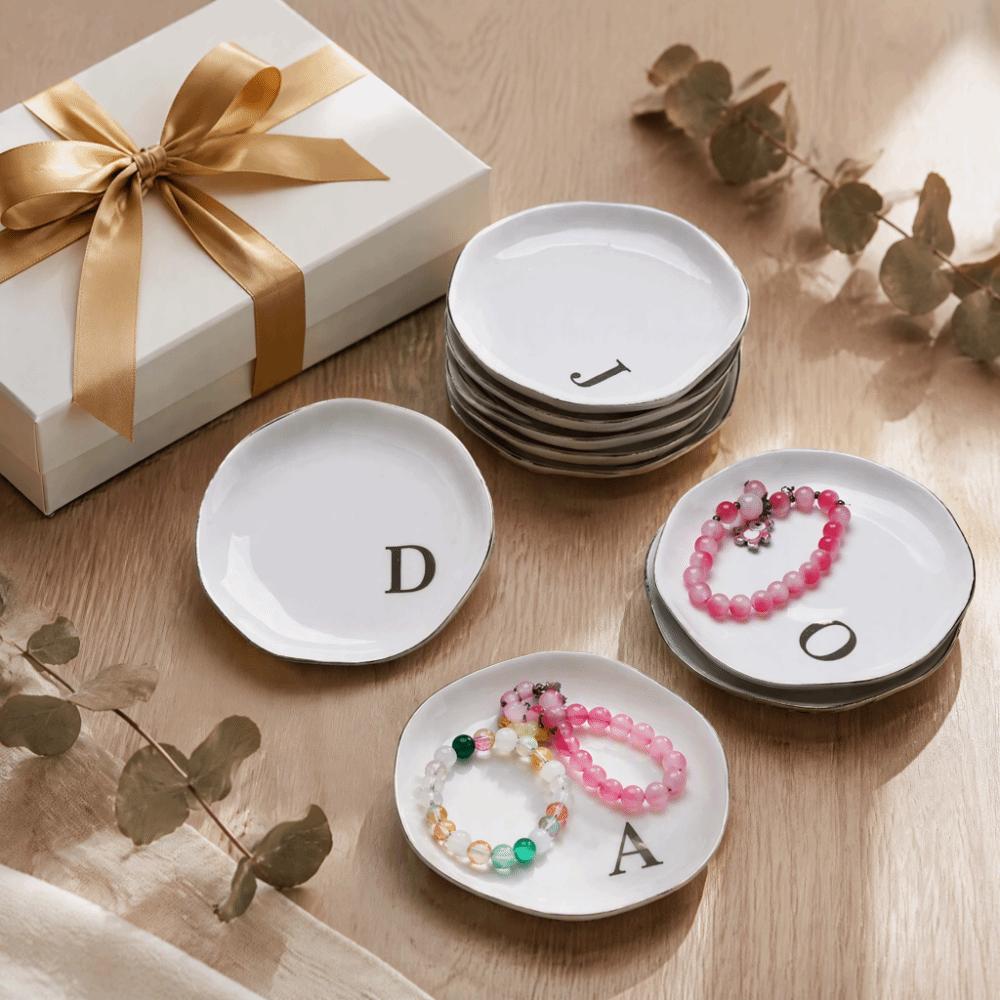 Gold Rim Monogram Letter Ring Dish A-Z Decorative Ring Holder Plate Blogger's Recommendation