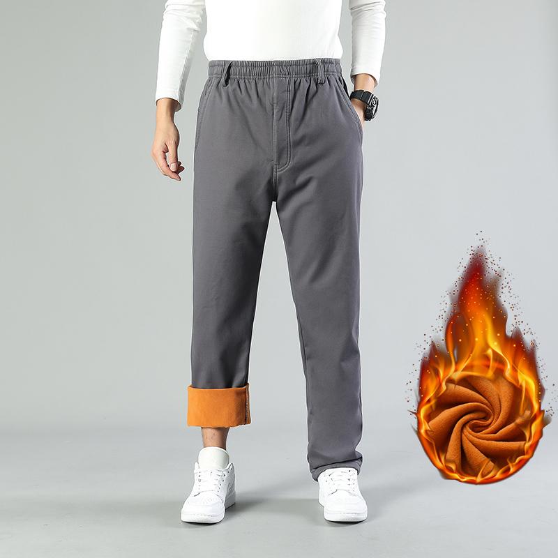 Big Size Men's Autumn Winter Pants Fleece Lining Cotton Trousers Men Loose Fit Many Pockets Long Pants 5XL Classic Pants