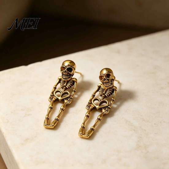 Dark Aesthetic Fashion Jewelry 2Pcs Skeleton Earrings for Women, Gothic Alloy Drop Earrings, Hypoallergenic Punk Detailed Three Dimensional