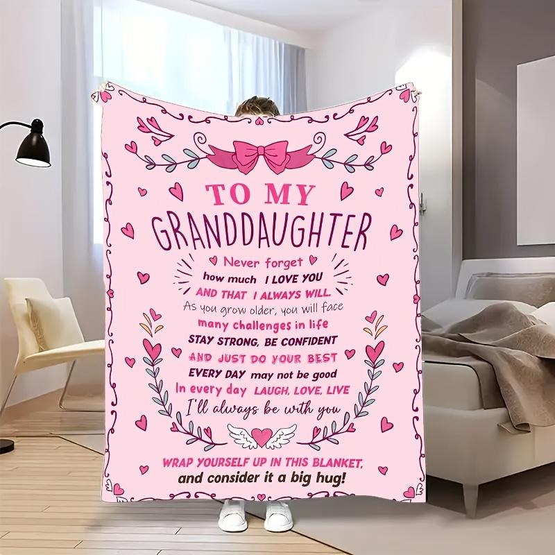 Granddaughter Gift Flannel Blanket, Pink Floral Design with Special Message, Soft Cozy Throw for Nap Travel, Keepsake Home Decor