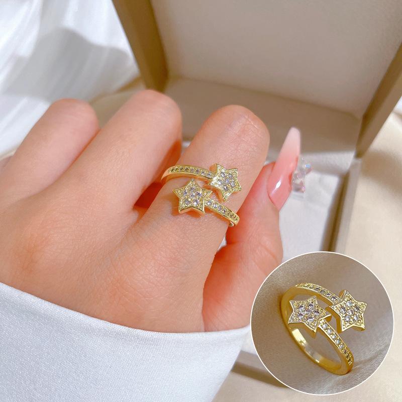 [Real Gold Electroplating] Temperament Advanced Sense Zircon Super Flash Ring Women'S Opening Can Be Adjusted And Simple