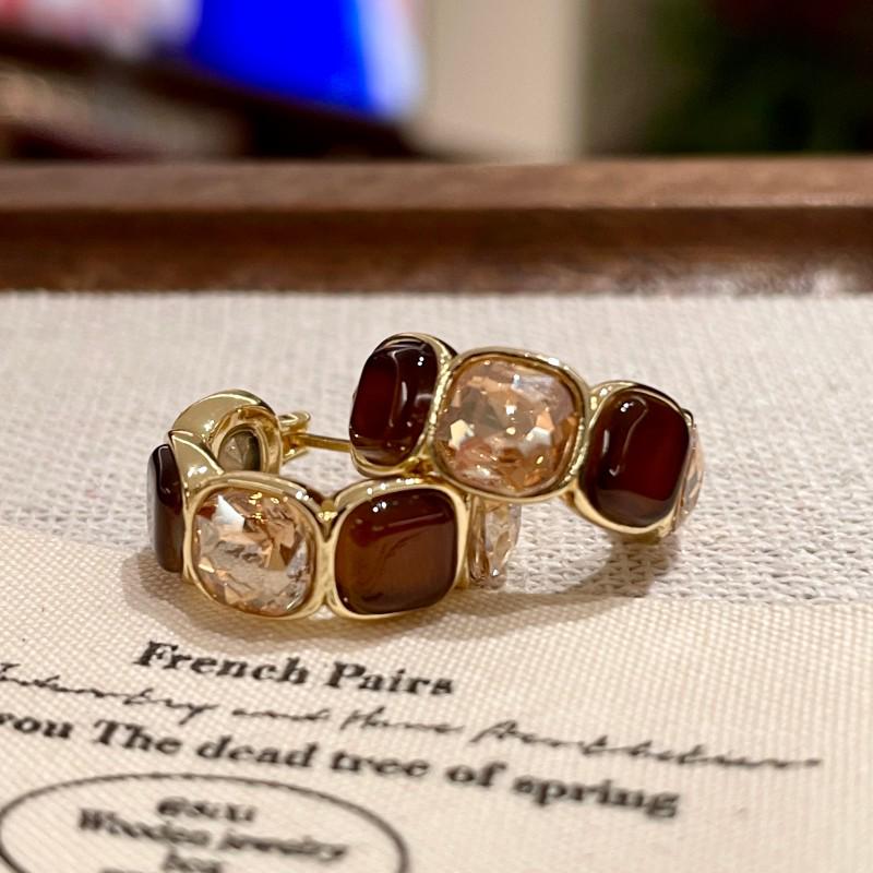 Элегантные ретро геометрические серьги-гвоздики и каффы с цирконами для женщин, модные осенне-зимние украшения