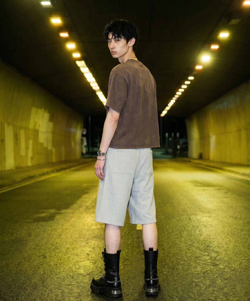 LENGAGEMENT Wide Fatigue Bermuda Sweat Shorts (Grey)