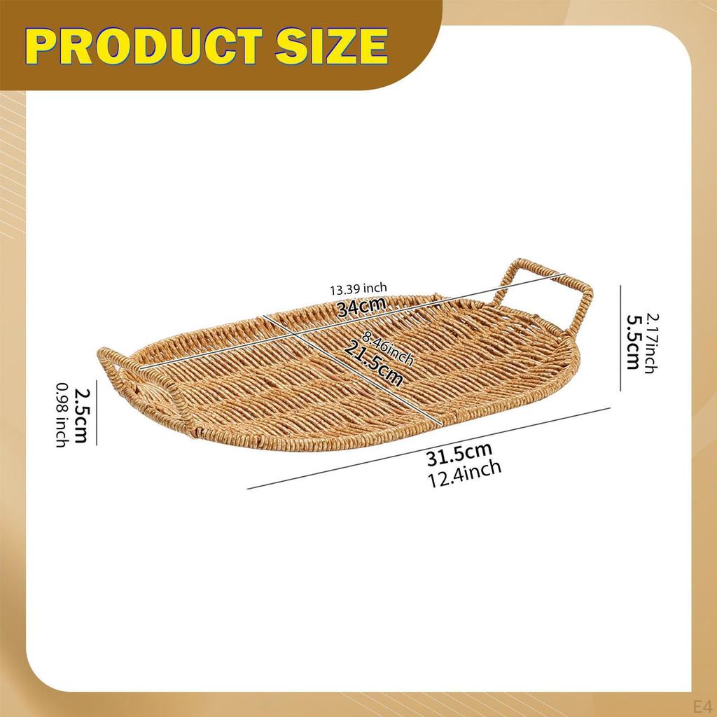Woven Fruit Bowl Bread Basket Organizer Storage Decoration with Handles Imitation Rattan Food