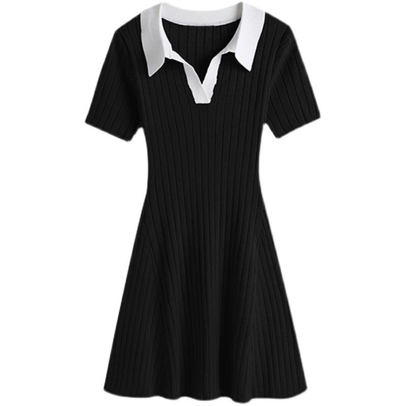 Black Polo Dress Children's Summer New Small Man Coffee Break French Hepburn Style Temperament Small Black Dress