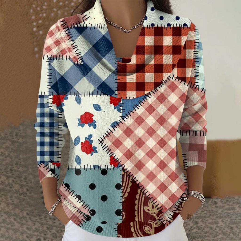 Dámský ležérní a módní svetr s dlouhým rukávem a potiskem, kulatým výstřihem