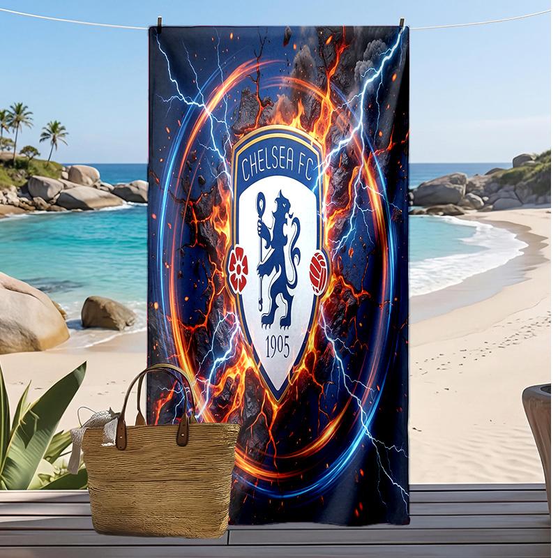 Πετσέτα Παραλίας Chelsea FC Με Σχέδιο Γρήγορου Στεγνώματος Μαλακή Πετσέτα Φορητή Μεγάλη Ορθογώνια Κουβέρτα Παραλίας για Ταξίδι Πισίνα