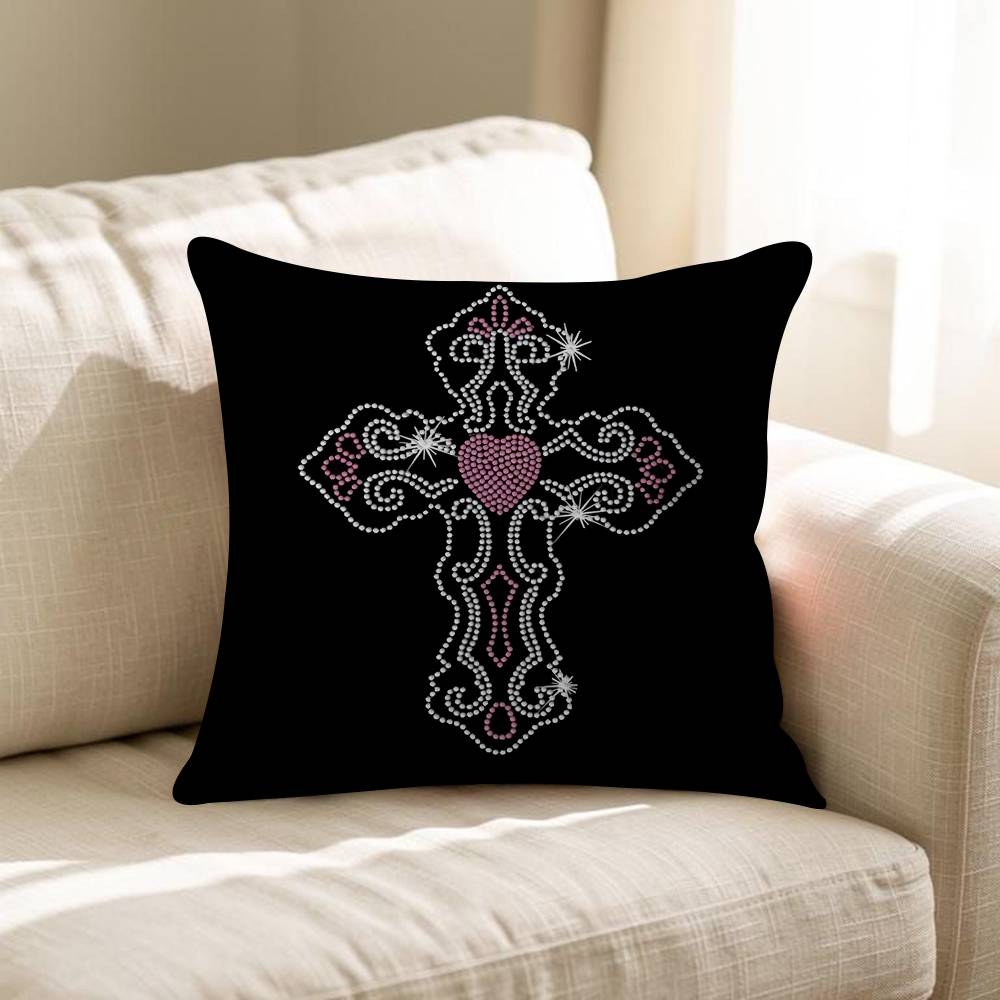 Chic Style Luxury Bilng Bling Gothic Cross Personalized Picture Text Home Decorative Pillows Household Gifts 45x45cm