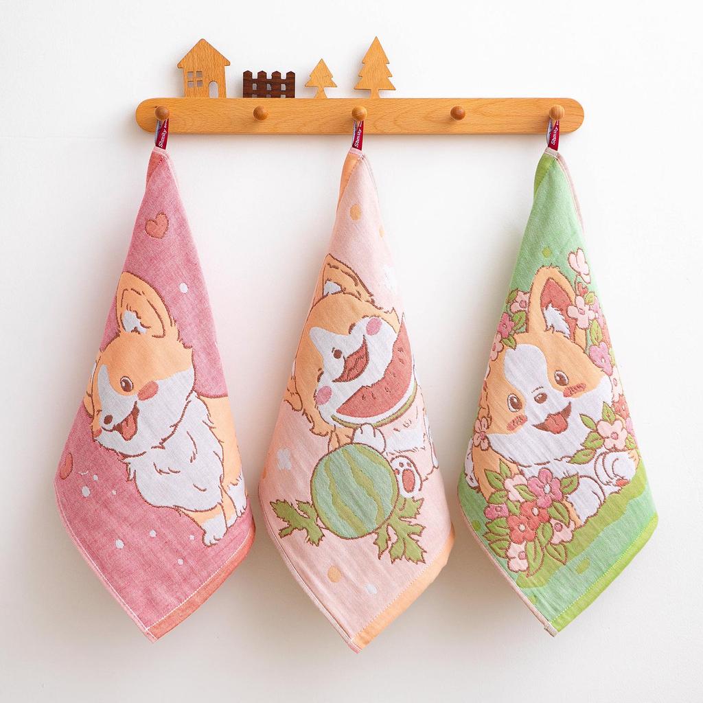 Enlarged Soft 3-Piece Cartoon Cotton Gauze Towel Set, 4-Layer, with Hanging Rope, for Baby and Child Face Washing