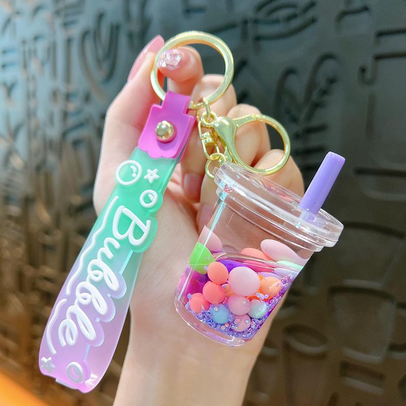 Exquisite Süße Gelee-Bohnen Milchtee Schlüsselanhänger: Treibsand Flüssig Anhänger Tasche Zubehör Geschenk