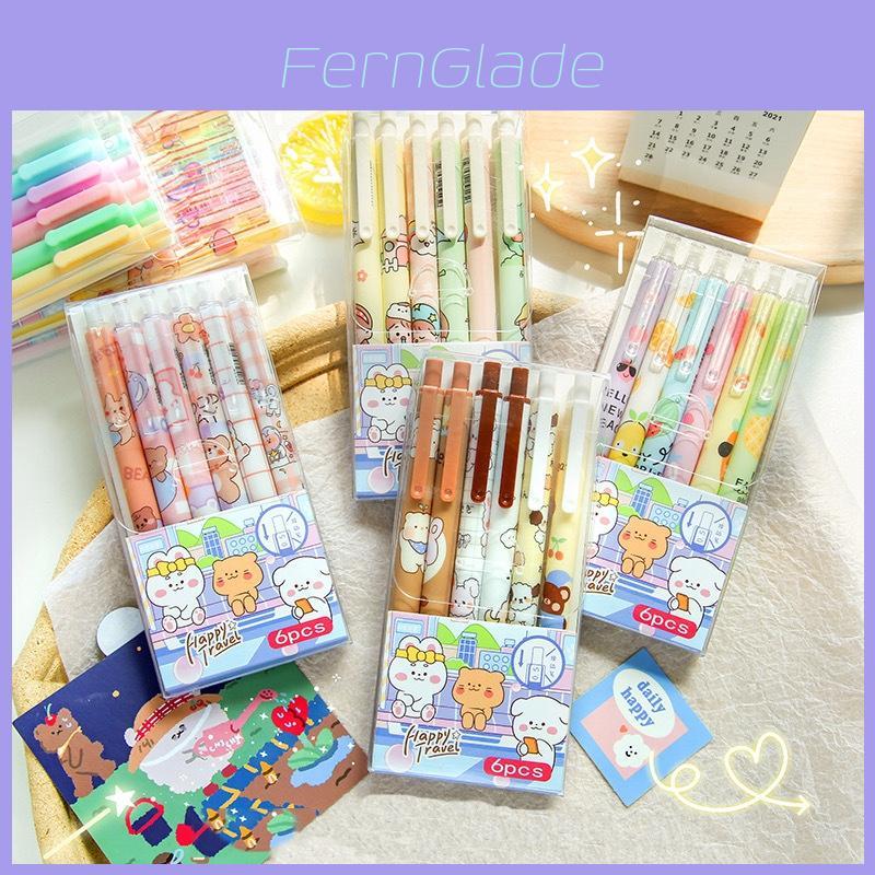 Adorable 0.5mm 6pcs Ins Press Gel Pen Set Ideal For Students In Cute Cartoon Designs