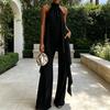 Women's Chiffon 2 Piece Sets, Asymmetrical Halter Sleeveless Tops with Wide Leg Pants Summer Outfits, Casual Vacation Lounge Matching Set