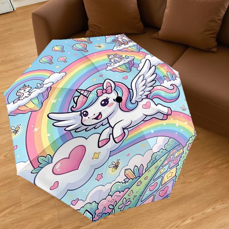 1PC Unicorn Rainbow Umbrella-8-Rib Reinforced Portable Folding Travel Suitable for All Seasons Outdoor Daily Use-Z0494