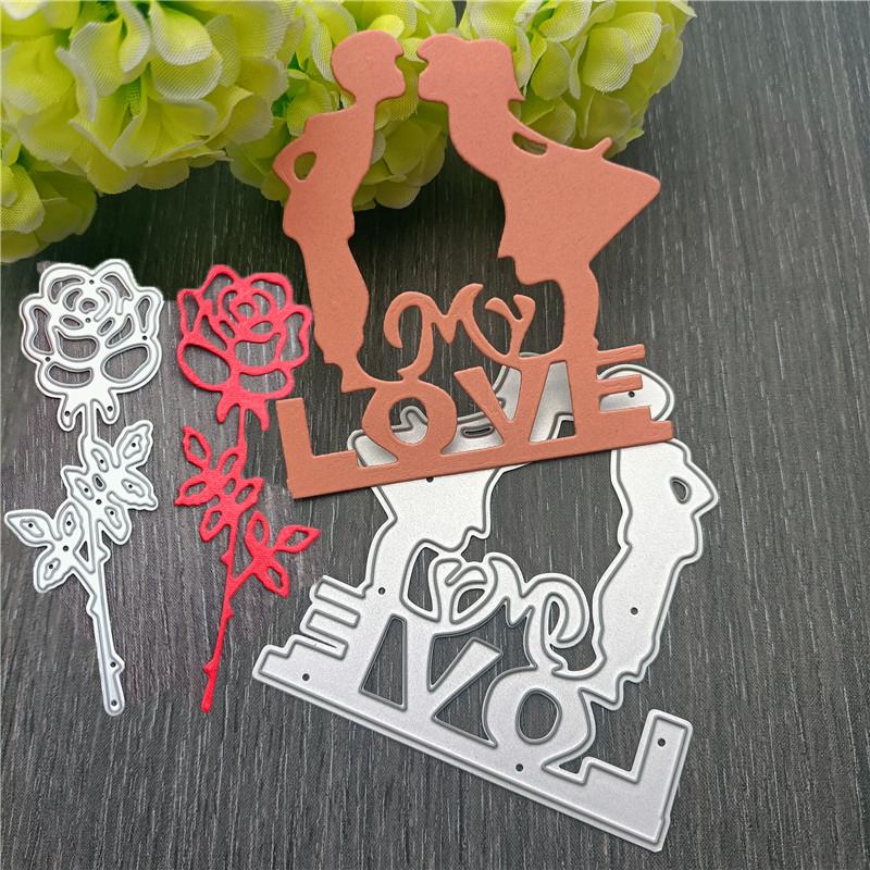 2pc Mixed  Love Letter and Flower Background Frame Metal Cutting Dies Stencils for DIY Scrapbooking Decorative Embossing Handcraft Template