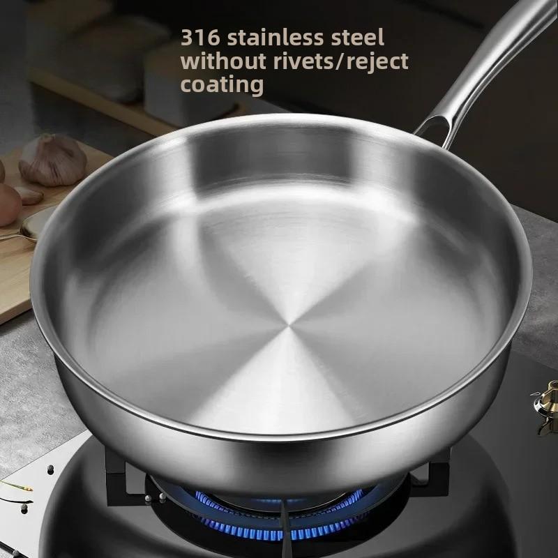 Germany 316 stainless steel pan household small uncoated frying pan non-stick pan induction cooker gas stove universal
