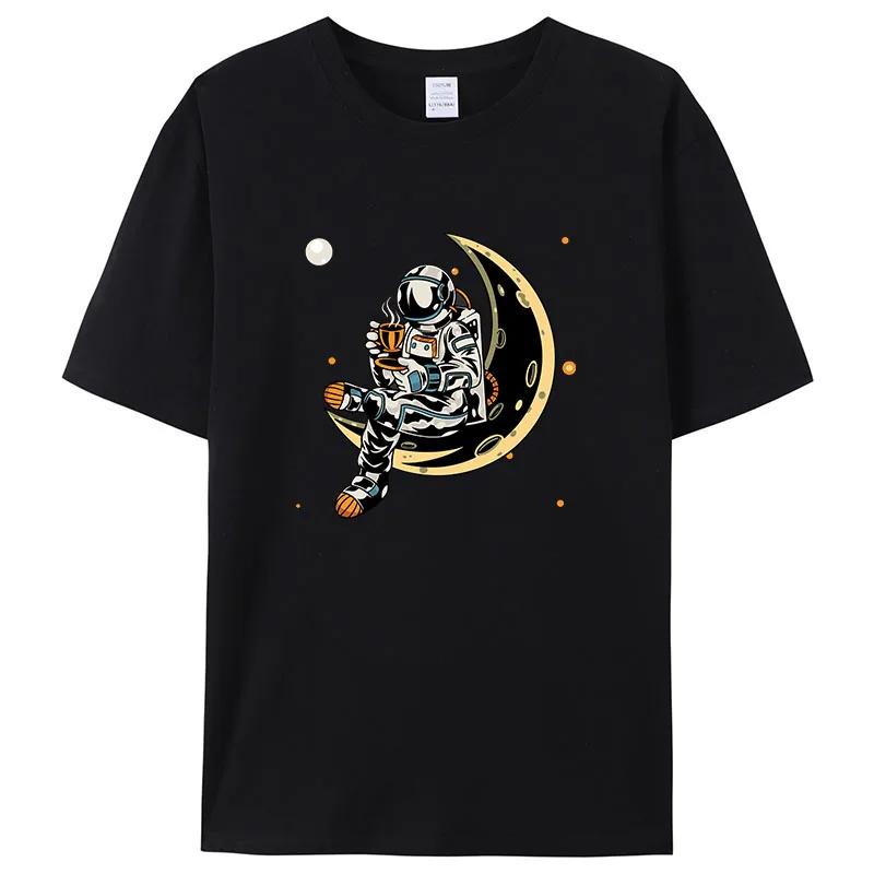 Summer Men's T-shirt Short Sleeve Tees Men's Loose T-shirt Men's Tops New Brand Men's Space Astronaut T-shirt