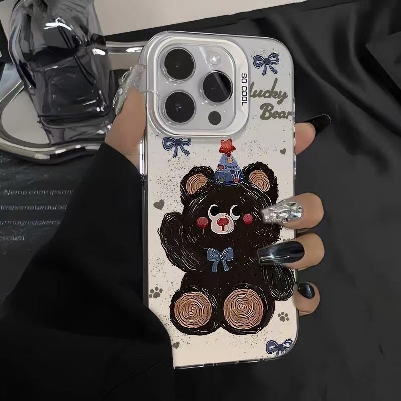 The new cute bear is suitable for iphone17 mobile phone case Apple 15promax/16 anti-drop 13pro12mini.