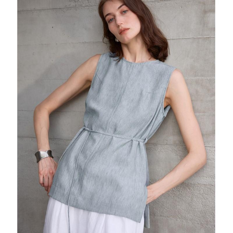 Johnature Round-neck Women Vest Camisole Summer Tie-loose Sleeveless Top Simple Sleeveless Tops