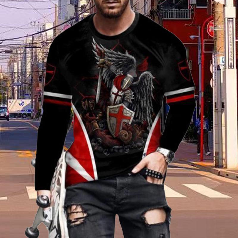 New 3D Eagle Print Mens Tshirts Long Sleeve Tees Round Neck Casual Pullover Mens Clothing Plus Size