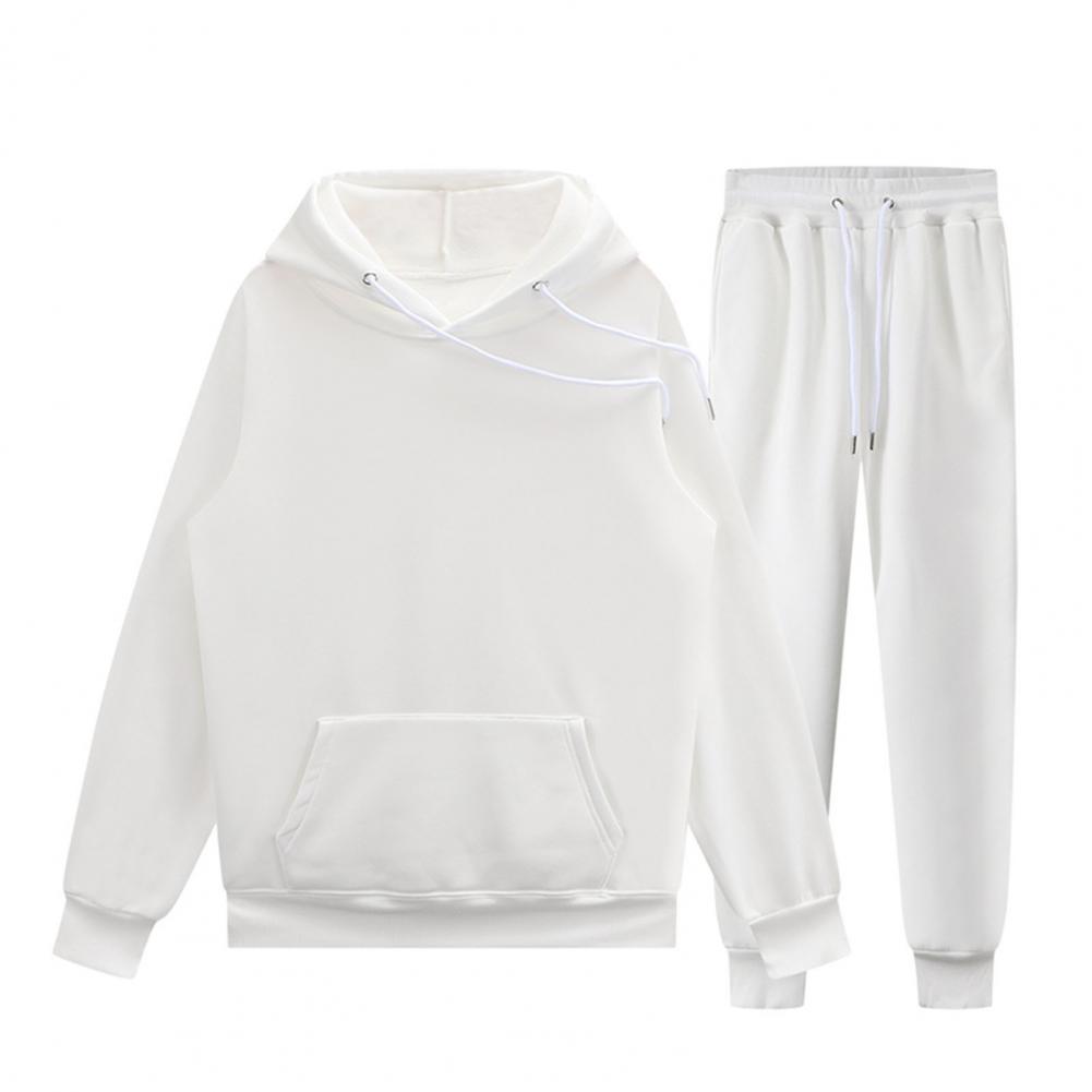 

2 шт./комплект весна-осень пара однотонный спортивный костюм с капюшоном шнурок длинный рукав толстовка эластичный пояс карманы длинные брюки M белый