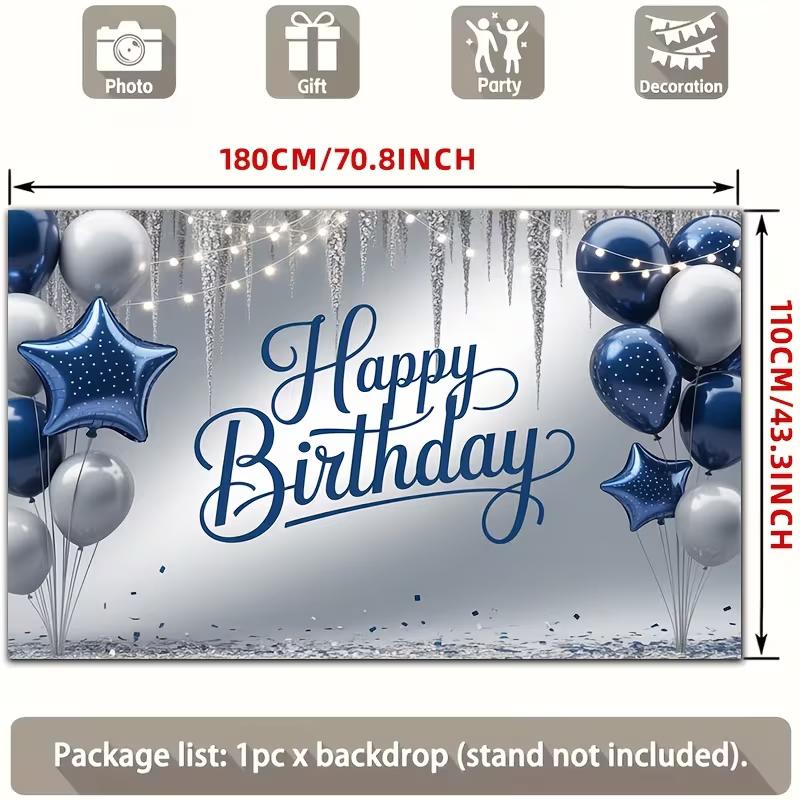 2D String Light Blue Silver Balloon Backdrop Banner for Winter Birthday Party Supplies