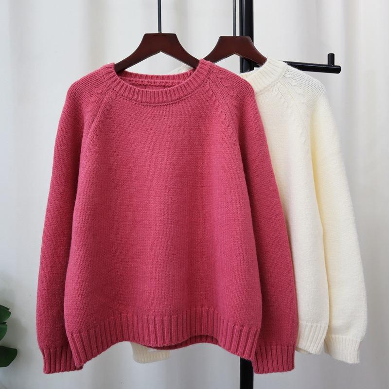 Autumn and winter new round neck loose lazy sweater pullover versatile soft waxy knitted sweater top women