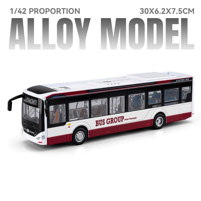 1:42 Scale New Energy Bus Model Toy Car Sound Light Pull Back Metal Body Electric Cars Models Collection Gifts for Children