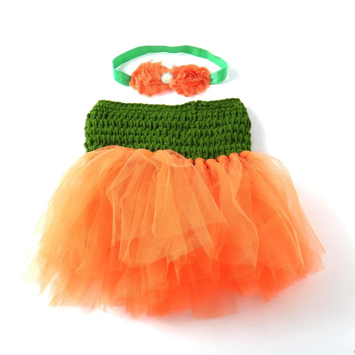 

Children s Orange Green Tutu Dress Set - Baby Princess Dress with Headpiece Ideal for Halloween & New Summer Ballet Outfits помаранчевий