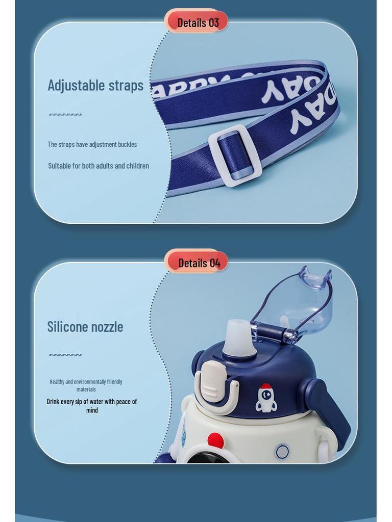 Astronaut Insulated Water Bottle for Kids - 316 Stainless Steel, Large Capacity with Straw