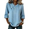 Women’s Loose Fit Lightweight Crew Neck Blouse with Decorative Button and Half Sleeves Casual Tunic Top