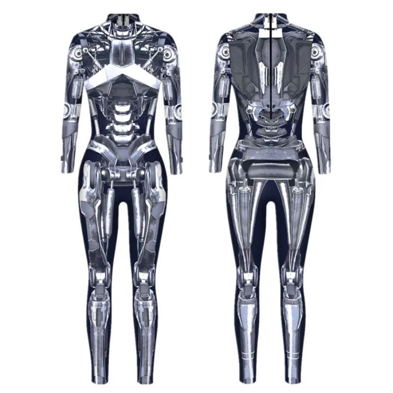 New Robot Armor 3D Digital Print Muscle Bones Tights Zentai Women's Halloween Party Cosplay Sexy Bodysuit 2024