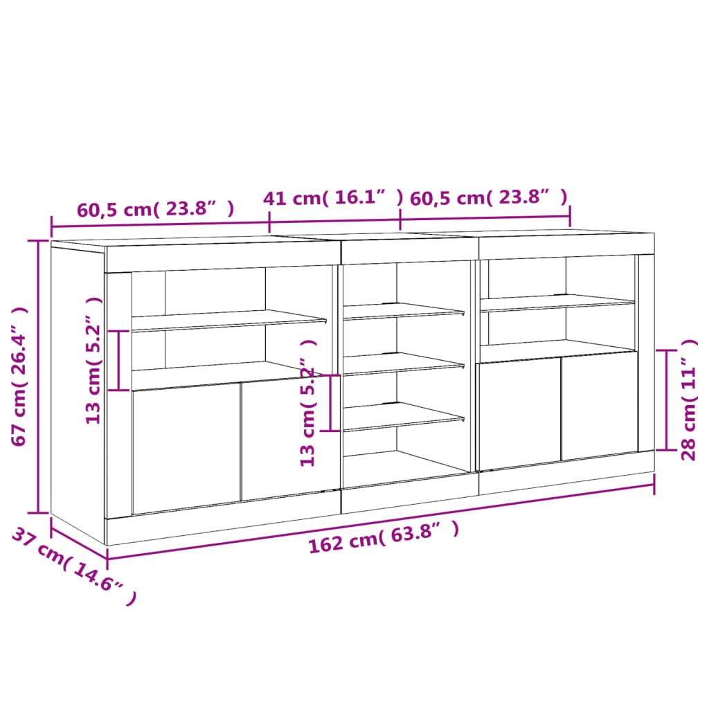 Sideboard with LED Lights Concrete Grey 162 x 37 x 67 cm