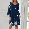 Women's  Fashion V-neck Solid Color Large Size Loose Long Large Swing 3/4 Sleeved Dress
