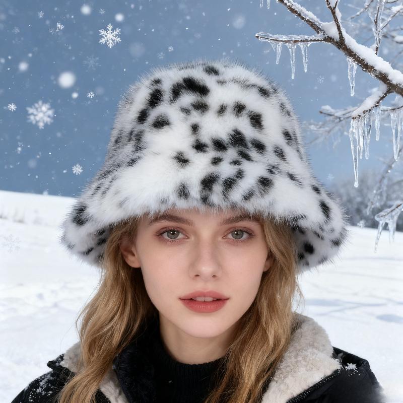 Faux Fur Leopard Hat Women Thickened Warm Ear Protection Autumn Winter Large Head Circumference Stylish Casual Women Winter Hats