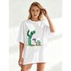 Oversized T Shirt Black Cactus And Turtle Print Casual Wear For Women Summer Streetwear Fashion Top