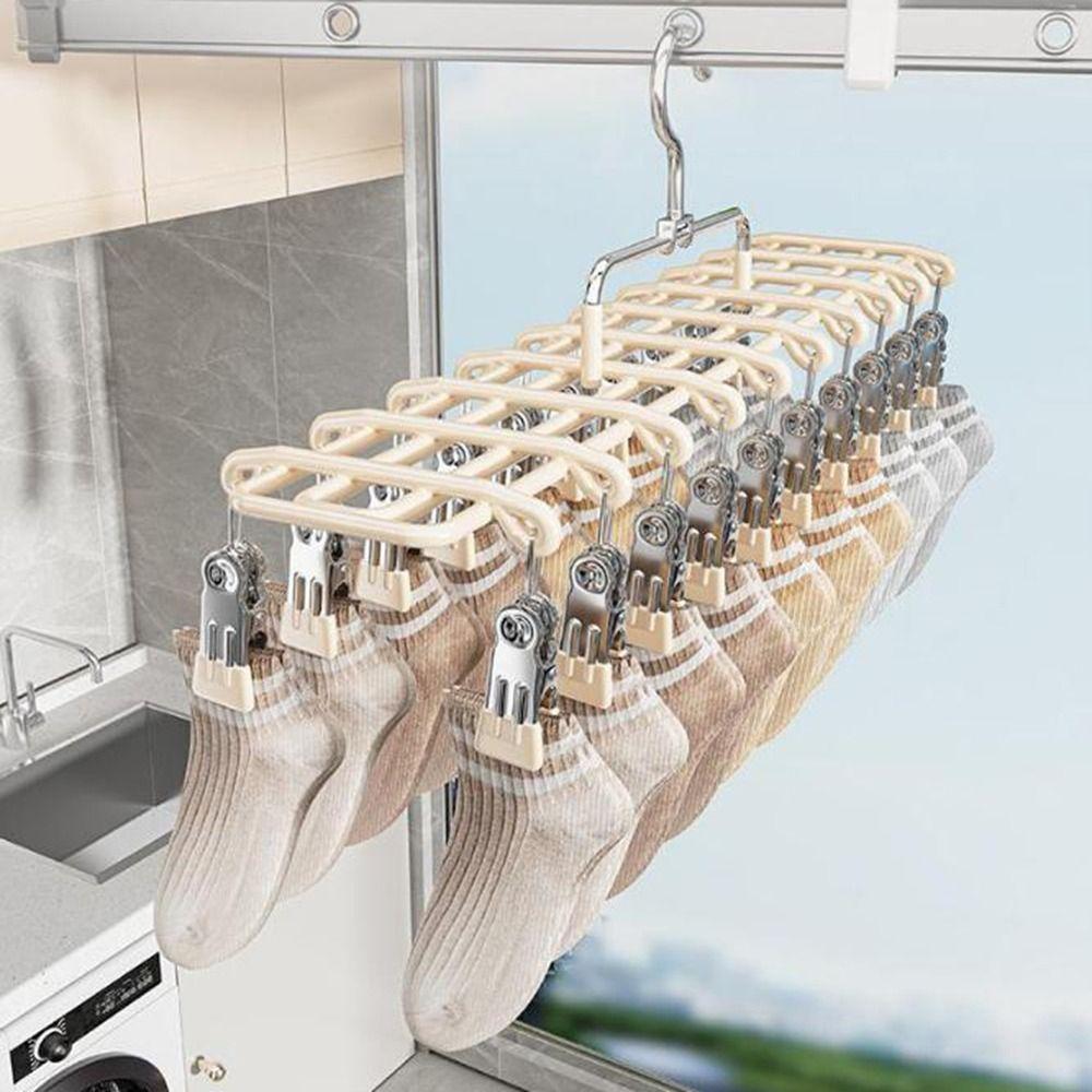 Heavy Duty Multi-Clip Drying Rack Stainless Steel Windproof Clothing Rack Laundry Hanger Outdoor