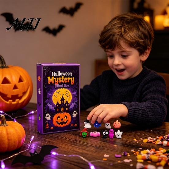 Squeeze Stress Ball Halloween Toy Advent Calendar, 24 Day Ghost Pumpkin Fidget Decompression Toys Set, Collectible Figures Gift Box for