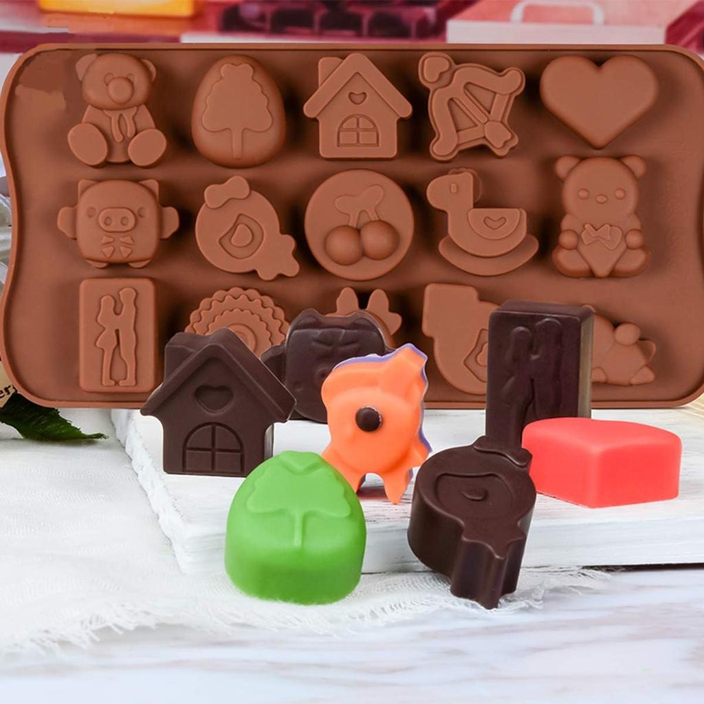 Luxer Silicone Chocolate Molds for Candy or Jelly, 15 Figurines Toys, 21x10.7 cm