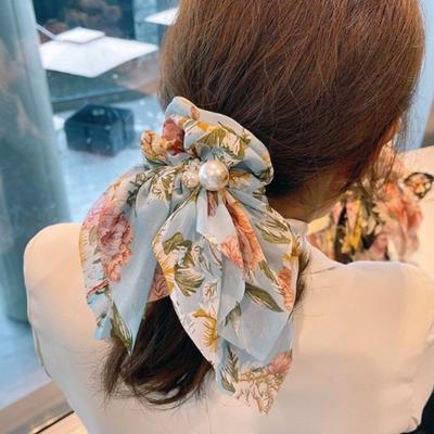 Schal Stirnband Chiffon Perle flatternd florales Haar-Scrunchie