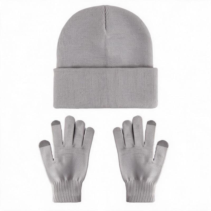 Unisex Winter Knit Beanie Hat Gloves Set Warm Acrylic Cap Outdoor Cold Weather Casual Wear