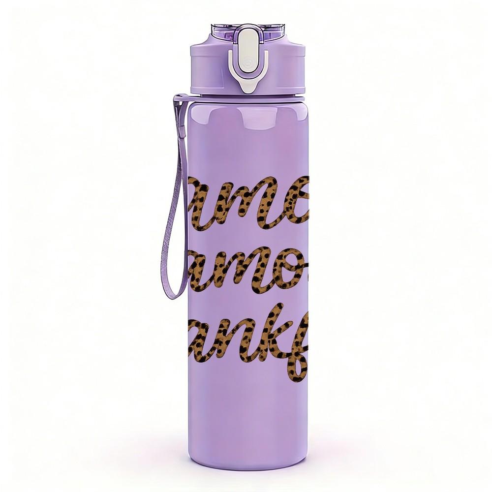 1PC Camox Glamour Thankful Script 750ml Color Plastic Sports Water Bottle Leakproof Flip Straw Lid Suitable for Sports Office Home Use