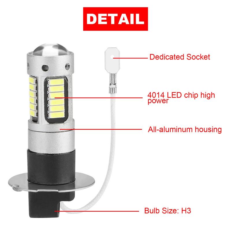 2Pcs Car H3 Led Fog Lights High Power Lamps Daytime Running Light Bulbs Super Bright 6000K White Lamp