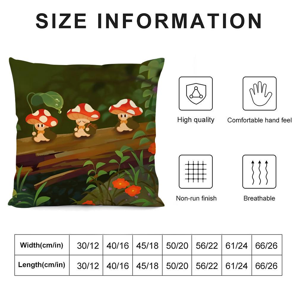 Watercolor Mushroom Cushion Cover Soft Plush Throw Pillow Cover | Double-Sided Decorative Cushion Case | Sofa Bedroom Home Decor