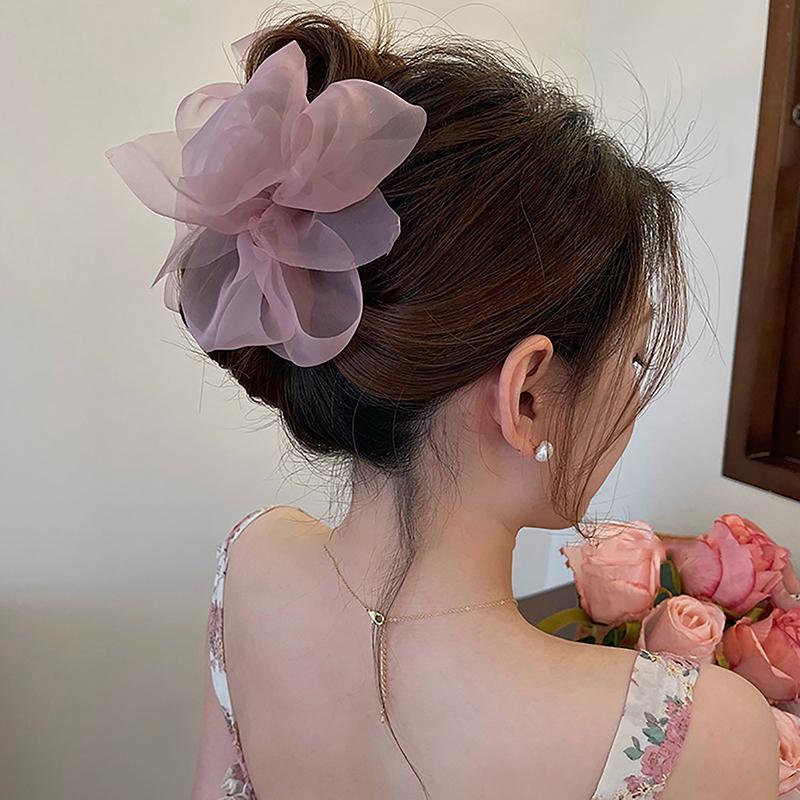 Mesh Bow Grip Clip kvinnelig hestehale flette hår klo klips Elegant jente hår klips