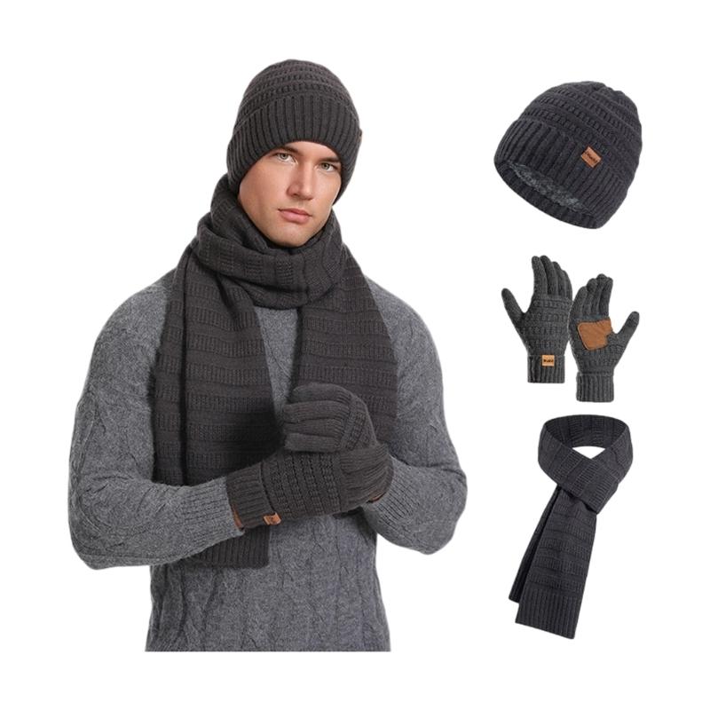 Winter Scarf Hat Gloves Set Acrylic Fibre Warm Accessories For Skiing Hiking Outdoor Activity Cold Weather Essential