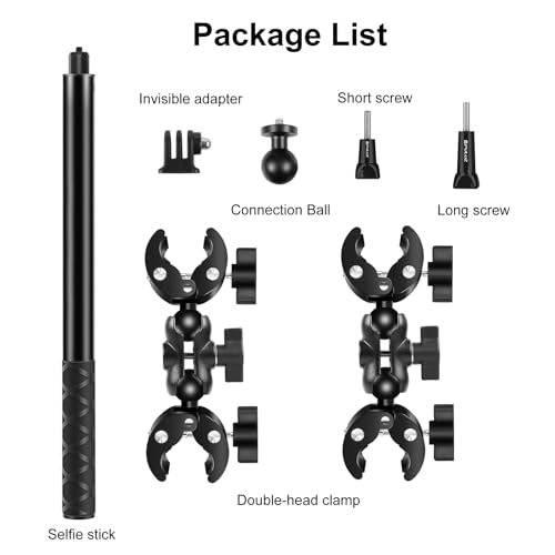 PULUZ Fahrradlenker-Halterungs-Kit mit Doppelklemmkopf und 150cm Unsichtbarem Selfie-Stick für Insta360 X5, X4, X3, X2, X ONE und RS Action-Kameras, für Re