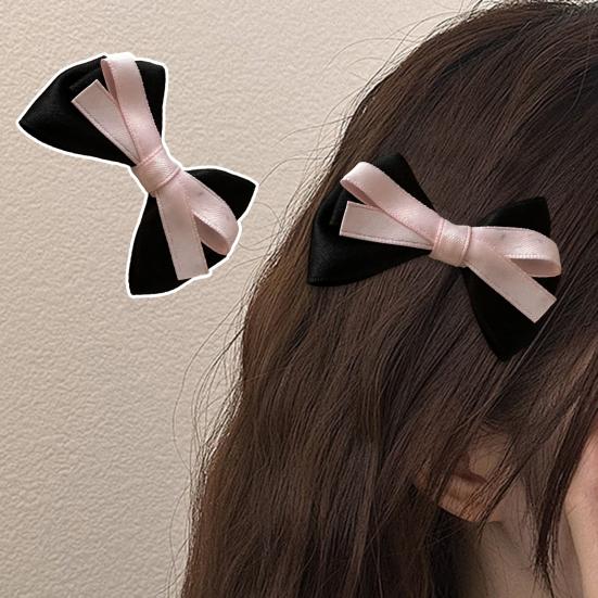 2Pcs Girl Hair Pins Bowknot Decor Double-Layered Ribbon Design Side Bangs Hair Clips Hair Accessories Daily Wear
