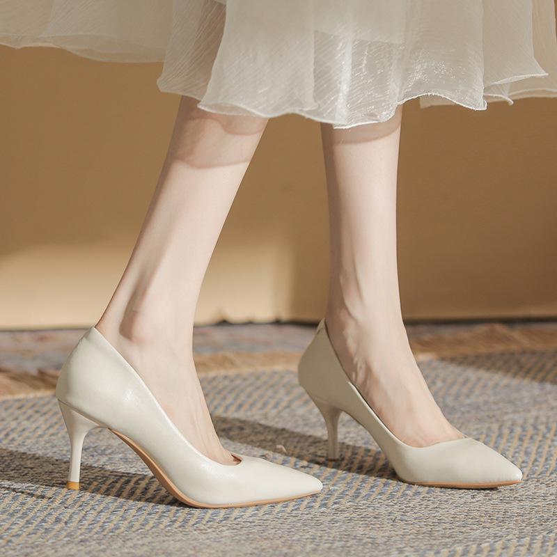 

2025 Spring/Autumn Women s White Stiletto High Heels – Elegant and Comfortable 36